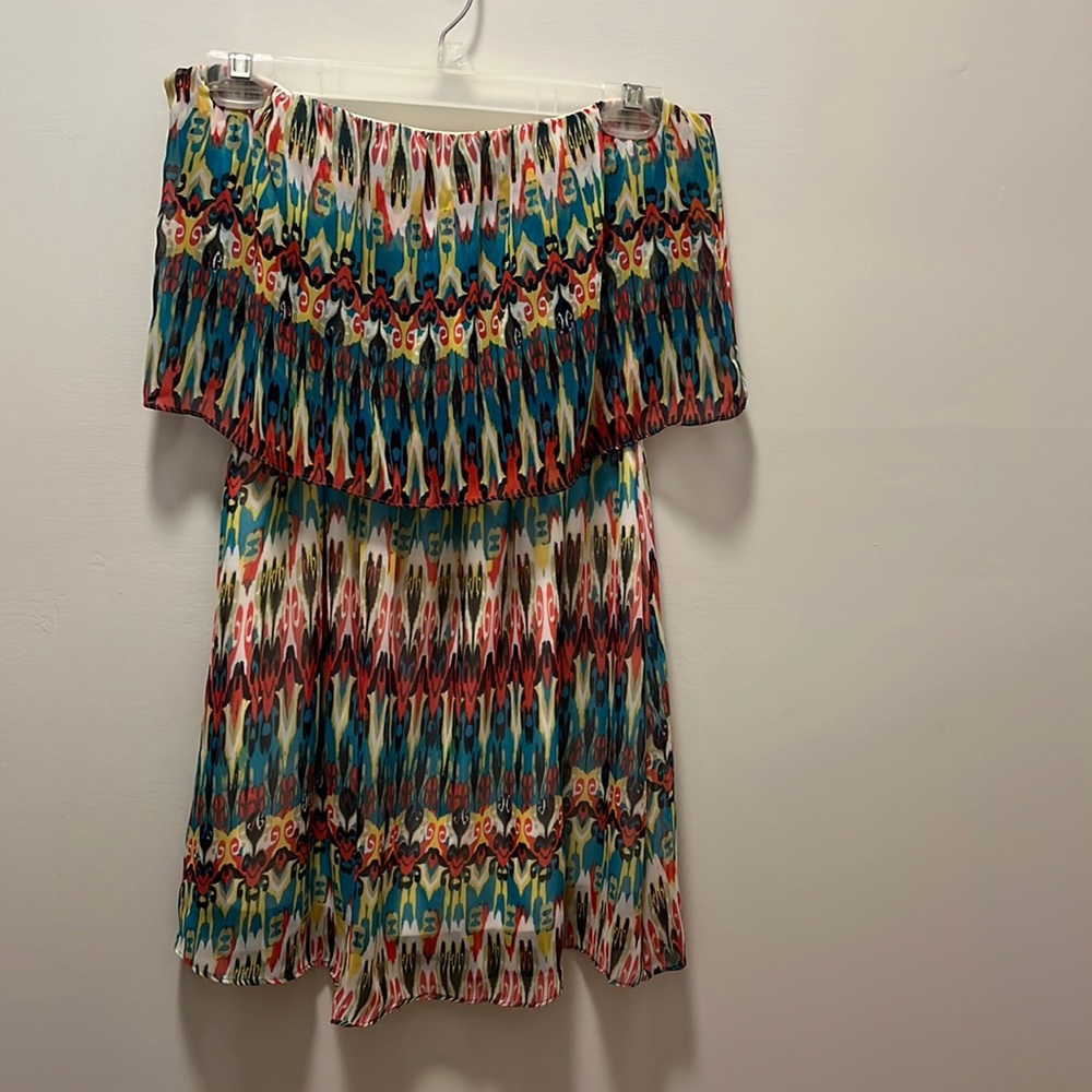 Boutique strapless dress, multicolor, small
